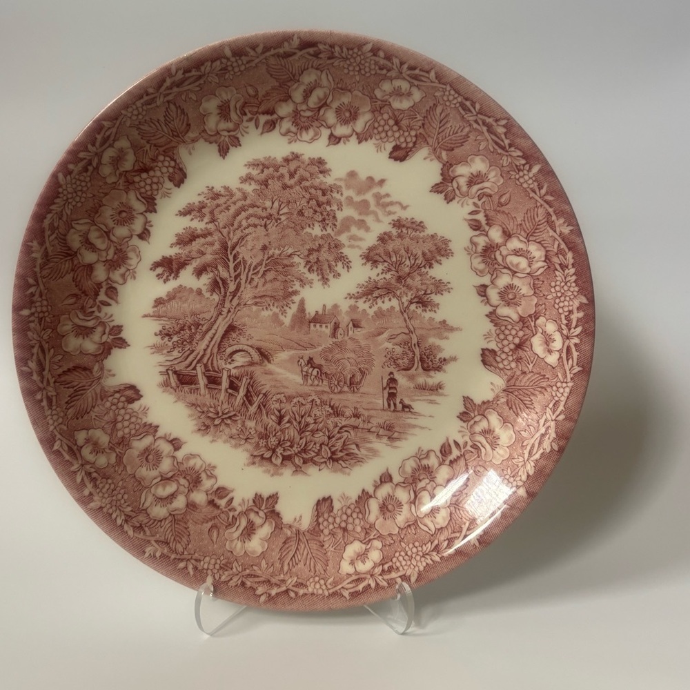 Biltons England Red & White Floral Country Scene 9” Salad Plate